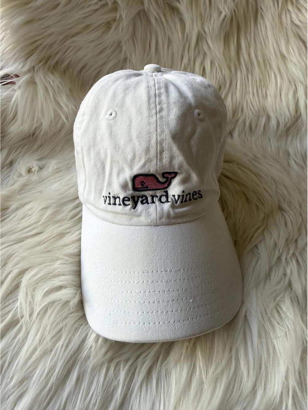 Vineyard Vines White Baseball Cap with Pink Whale Logo